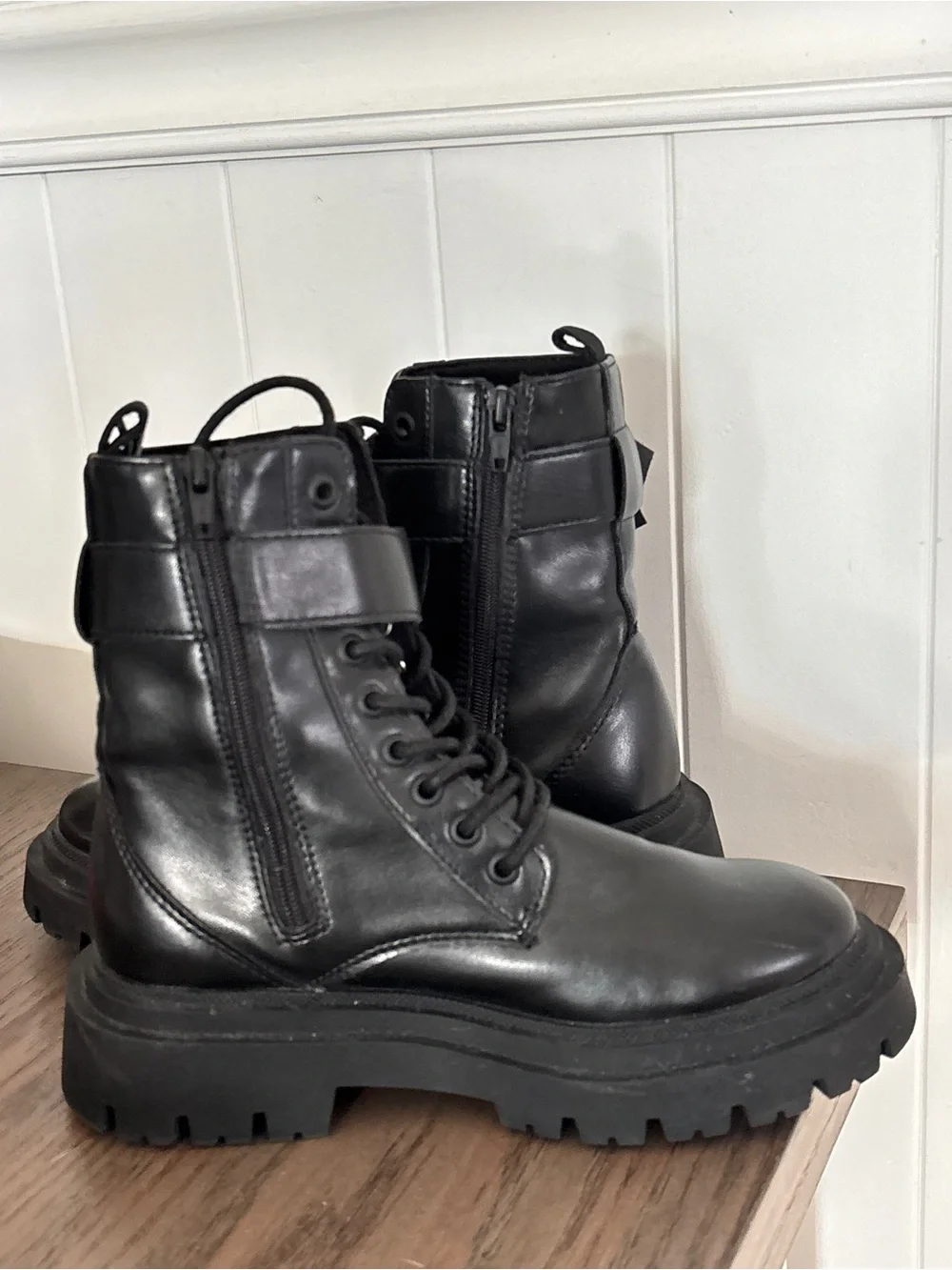 Zara Kids Black Floral Chunky Combat Boots Girl US Size 1 or EU 32